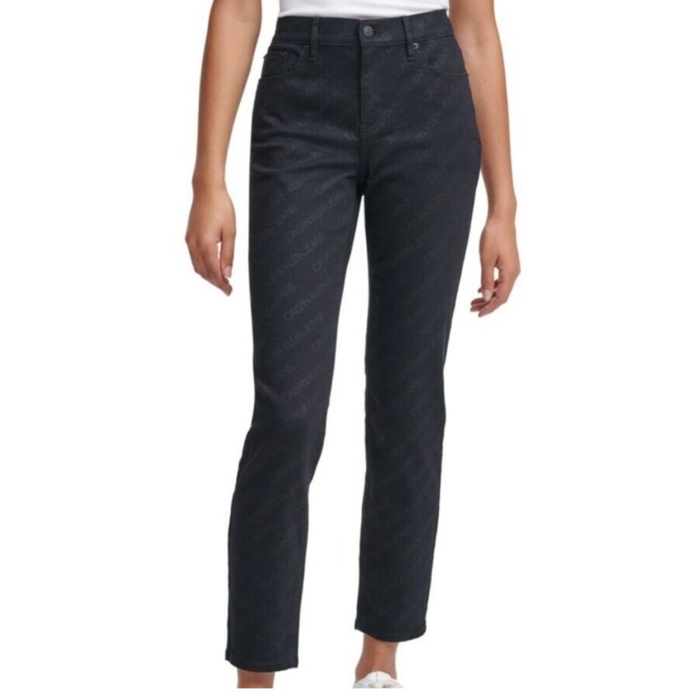 CALVIN KLEIN Jeans mid rise black logo printed size 29